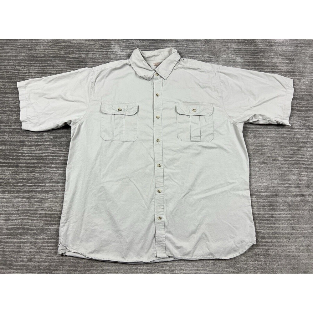 Premier International Shirt Mens XL‎ Beige Button up Cotton Short Sleeve